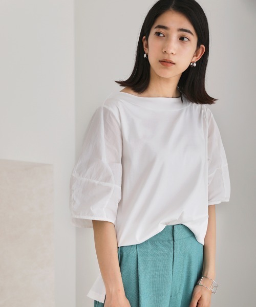 Bou Jeloud(ブージュルード)の「【綿100%】綿シルケット◆袖コンシャスTOPS(Tシャツ/カットソー・レディース・ブラック/ベージュ/オフホワイト/グリーン・FREE)」の9枚目の写真