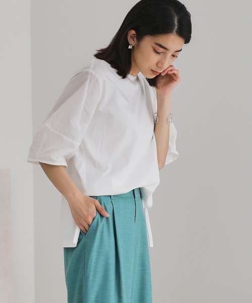 Bou Jeloud(ブージュルード)の「【綿100%】綿シルケット◆袖コンシャスTOPS(Tシャツ/カットソー・レディース・ブラック/ベージュ/オフホワイト/グリーン・FREE)」の11枚目の写真