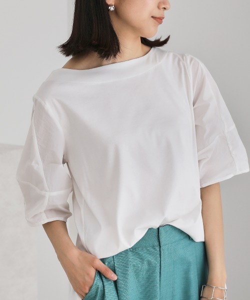 Bou Jeloud(ブージュルード)の「【綿100%】綿シルケット◆袖コンシャスTOPS(Tシャツ/カットソー・レディース・ブラック/ベージュ/オフホワイト/グリーン・FREE)」の12枚目の写真