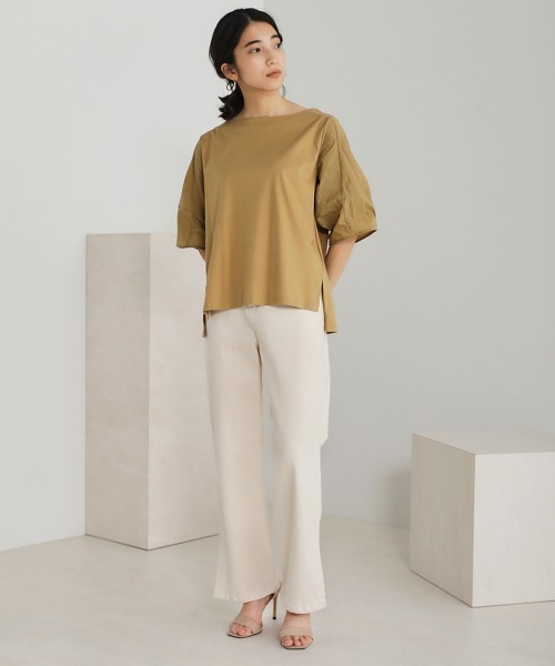 Bou Jeloud(ブージュルード)の「【綿100%】綿シルケット◆袖コンシャスTOPS(Tシャツ/カットソー・レディース・ブラック/ベージュ/オフホワイト/グリーン・FREE)」の13枚目の写真