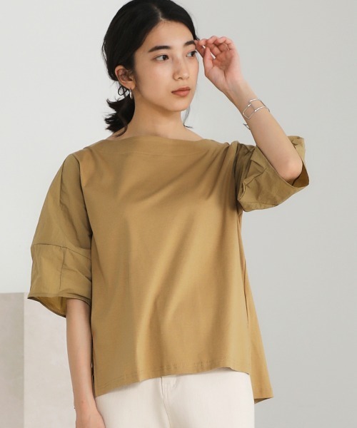 Bou Jeloud(ブージュルード)の「【綿100%】綿シルケット◆袖コンシャスTOPS(Tシャツ/カットソー・レディース・ブラック/ベージュ/オフホワイト/グリーン・FREE)」の14枚目の写真