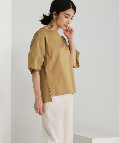 Bou Jeloud(ブージュルード)の「【綿100%】綿シルケット◆袖コンシャスTOPS(Tシャツ/カットソー・レディース・ブラック/ベージュ/オフホワイト/グリーン・FREE)」の15枚目の写真