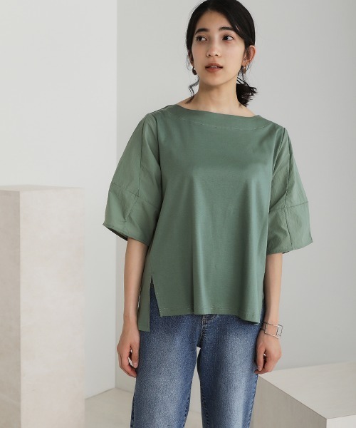 Bou Jeloud(ブージュルード)の「【綿100%】綿シルケット◆袖コンシャスTOPS(Tシャツ/カットソー・レディース・ブラック/ベージュ/オフホワイト/グリーン・FREE)」の17枚目の写真
