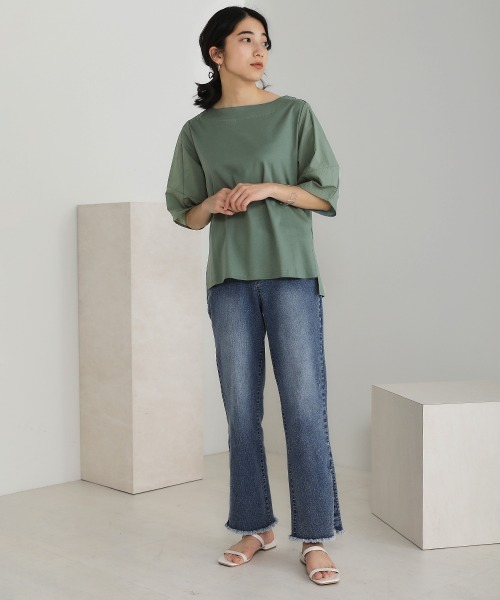 Bou Jeloud(ブージュルード)の「【綿100%】綿シルケット◆袖コンシャスTOPS(Tシャツ/カットソー・レディース・ブラック/ベージュ/オフホワイト/グリーン・FREE)」の18枚目の写真