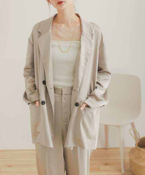 SENSE OF PLACE by URBAN RESEARCH（センスオブプレイスバイアーバンリサーチ）の「サテンリラックステーラージャケット（その他アウター・レディース・カーキ/モカ/ライトベージュ・ONE）」の2枚目の写真