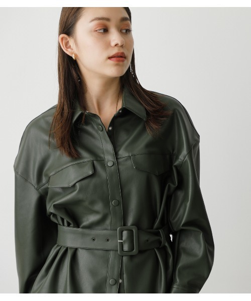 AZUL by moussy（アズールバイマウジー）の「FAUX LEATHER SHIRT JACKET/フェイクレザーシャツジャケット（その他アウター・レディース・ブラック/ダークグリーン・SMALL/MEDIUM）」の14枚目の写真