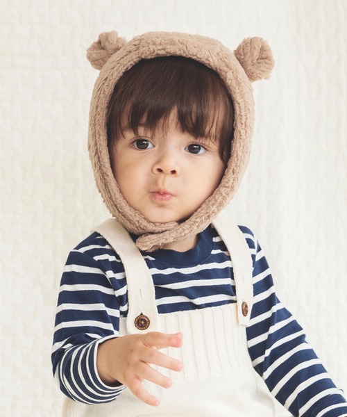 BRANSHES(ブランシェス)の「くま耳ベビーボア帽子(その他ベビー用品・キッズ・ブラウン/アイボリー・F)」の1枚目の写真
