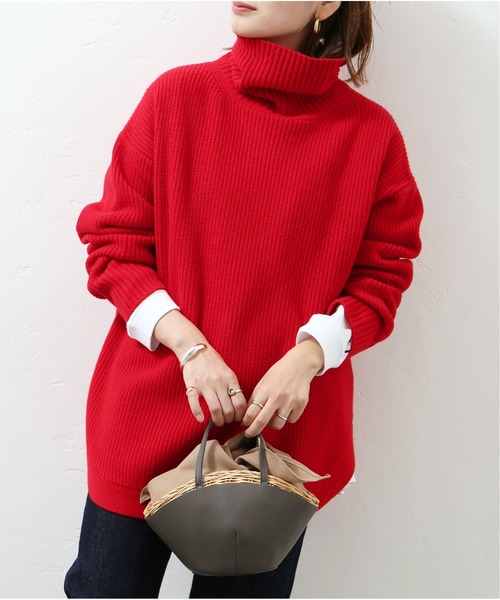 JOURNAL STANDARD（ジャーナルスタンダード）の「ウォッシャブルウールラウンドヘムハイネック◆（ニット/セーター・レディース・レッド/グリーン/グレー/ブラウン・FREE）」の4枚目の写真