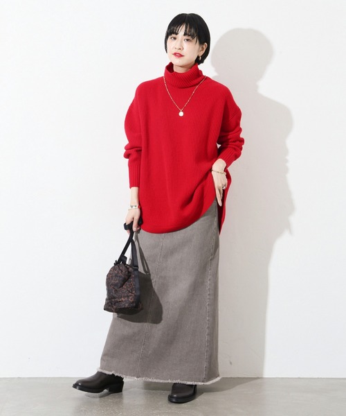 JOURNAL STANDARD（ジャーナルスタンダード）の「ウォッシャブルウールラウンドヘムハイネック◆（ニット/セーター・レディース・レッド/グリーン/グレー/ブラウン・FREE）」の14枚目の写真