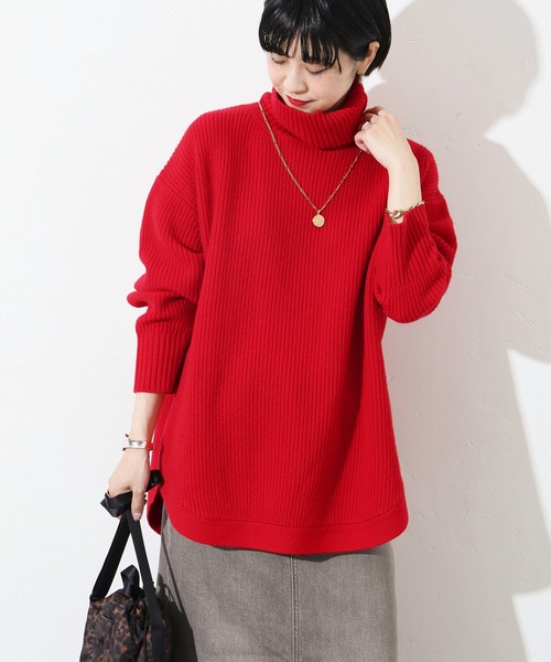 JOURNAL STANDARD（ジャーナルスタンダード）の「ウォッシャブルウールラウンドヘムハイネック◆（ニット/セーター・レディース・レッド/グリーン/グレー/ブラウン・FREE）」の9枚目の写真