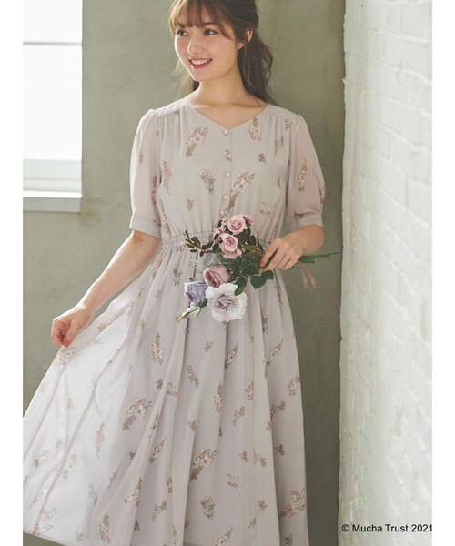 未使用品！レッセパッセ【Mucha/Rose】ワンピース・カーディガンセット LAISSE PASSE（レッセパッセ）の「【Mucha/Rose】ミディワンピース