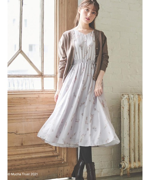 未使用品！レッセパッセ【Mucha/Rose】ワンピース・カーディガンセット LAISSE PASSE（レッセパッセ）の「【Mucha/Rose】ミディワンピース