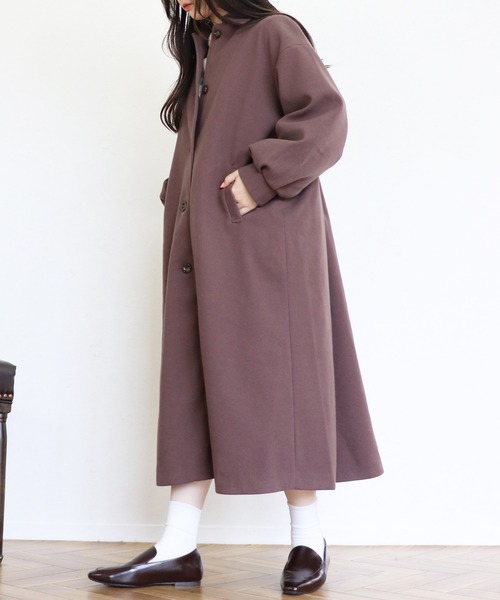 バックデザイン タック バルーンスリーブ ロング コート（ステンカラー