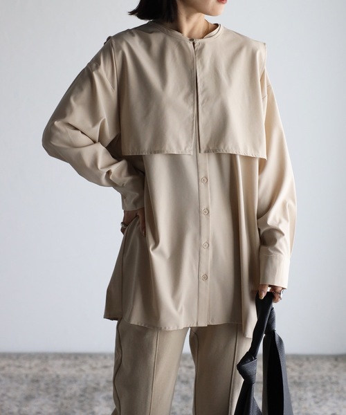 ap retro(アプレトロ)の「【選べる】バックプリーツバンドカラーシャツ 襟付き(シャツ/ブラウス・レディース・ホワイト/ブラック/ベージュ/アイボリー/ブルー系その他/ブラック系その他/ベージュ系その他/ブラック系その他2・FREE)」の6枚目の写真