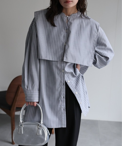 ap retro(アプレトロ)の「【選べる】バックプリーツバンドカラーシャツ 襟付き(シャツ/ブラウス・レディース・ホワイト/ブラック/ベージュ/アイボリー/ブルー系その他/ブラック系その他/ベージュ系その他/ブラック系その他2・FREE)」の5枚目の写真