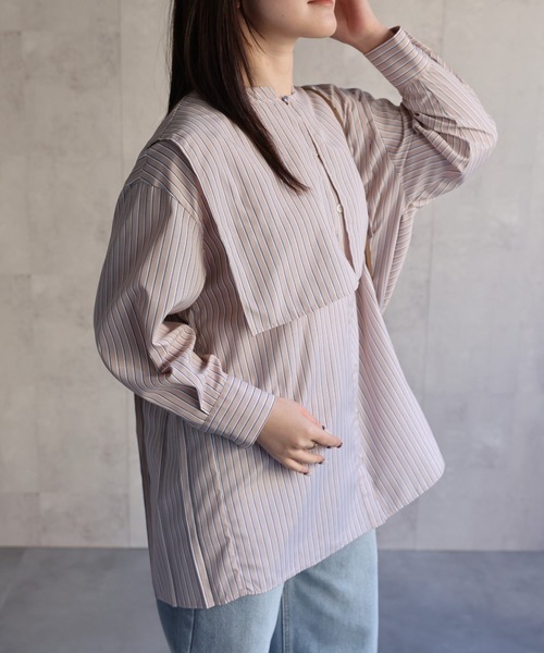 セール】【選べる】バックプリーツバンドカラーシャツ 襟付き（シャツ