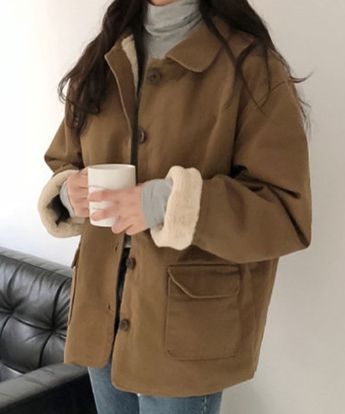 Girly Doll（ガーリードール）の「内側ボアジャケットアウター（ブルゾン・レディース・オフホワイト/モカ・M/L）」の2枚目の写真