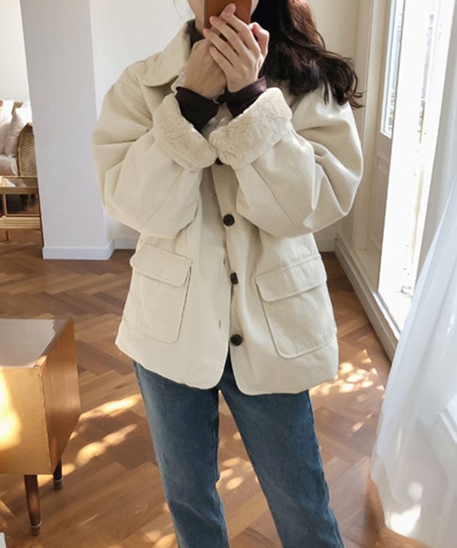 Girly Doll（ガーリードール）の「内側ボアジャケットアウター（ブルゾン・レディース・オフホワイト/モカ・M/L）」の9枚目の写真