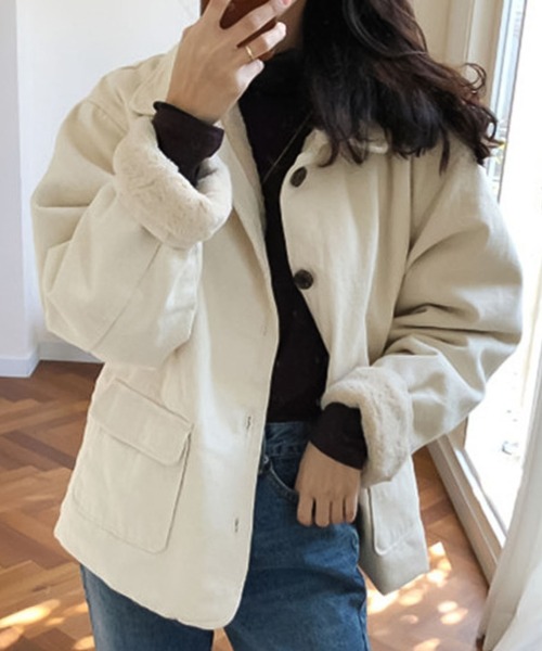 Girly Doll（ガーリードール）の「内側ボアジャケットアウター（ブルゾン・レディース・オフホワイト/モカ・M/L）」の15枚目の写真