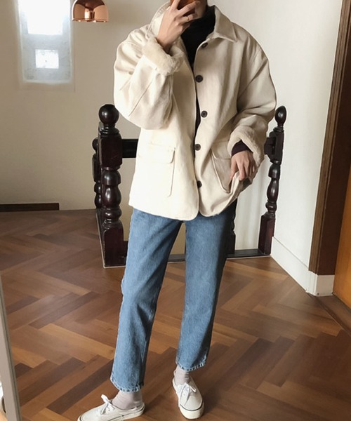 Girly Doll（ガーリードール）の「内側ボアジャケットアウター（ブルゾン・レディース・オフホワイト/モカ・M/L）」の11枚目の写真