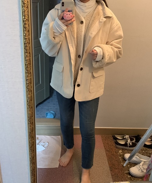 Girly Doll（ガーリードール）の「内側ボアジャケットアウター（ブルゾン・レディース・オフホワイト/モカ・M/L）」の3枚目の写真