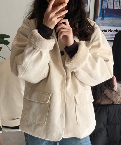 Girly Doll（ガーリードール）の「内側ボアジャケットアウター（ブルゾン・レディース・オフホワイト/モカ・M/L）」の5枚目の写真