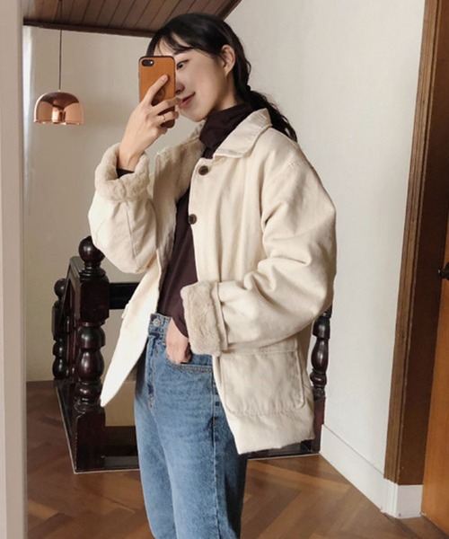 Girly Doll（ガーリードール）の「内側ボアジャケットアウター（ブルゾン・レディース・オフホワイト/モカ・M/L）」の8枚目の写真