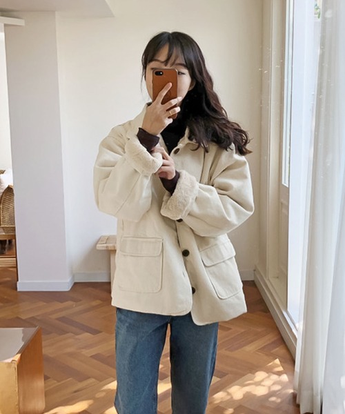 Girly Doll（ガーリードール）の「内側ボアジャケットアウター（ブルゾン・レディース・オフホワイト/モカ・M/L）」の10枚目の写真