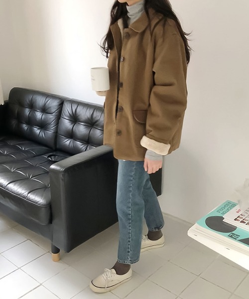 Girly Doll（ガーリードール）の「内側ボアジャケットアウター（ブルゾン・レディース・オフホワイト/モカ・M/L）」の12枚目の写真