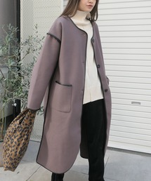 CORNERS | フェイクレザーパイピングロングコート(ノーカラーコート)