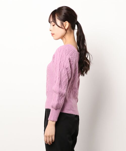 LUGG NAGG(ラグナグ)の「スクエアネックボリュームスリーブケーブル編みニット(ニット/セーター・レディース・モカ/ラベンダー/コーラルピンク/オフホワイト/ブラック/ブルー/グリーン/オリーブ・M)」の14枚目の写真