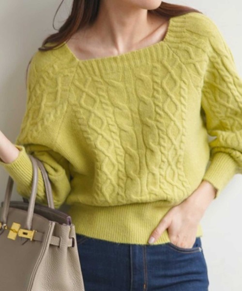 LUGG NAGG(ラグナグ)の「スクエアネックボリュームスリーブケーブル編みニット(ニット/セーター・レディース・モカ/ラベンダー/コーラルピンク/オフホワイト/ブラック/ブルー/グリーン/オリーブ・M)」の5枚目の写真