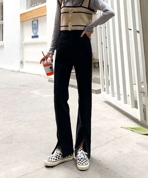 LUGG NAGG(ラグナグ)の「スリット入り ハイウエスト ストレート スキニー フレアパンツ レディース(その他パンツ・レディース・ブラック・SMALL/X-LARGE/LARGE/MEDIUM)」の1枚目の写真