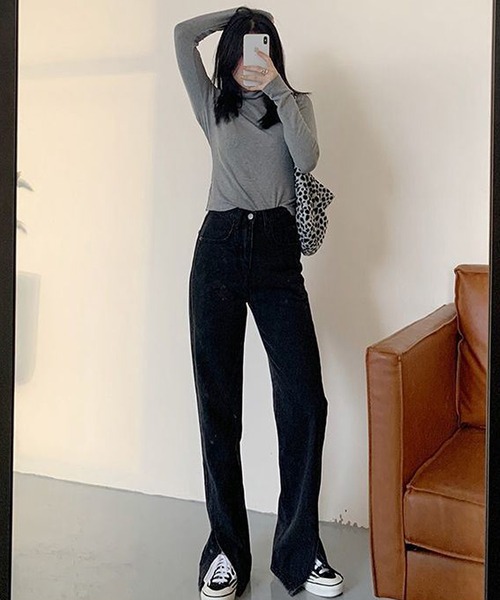 LUGG NAGG(ラグナグ)の「スリット入り ハイウエスト ストレート スキニー フレアパンツ レディース(その他パンツ・レディース・ブラック・SMALL/X-LARGE/LARGE/MEDIUM)」の3枚目の写真
