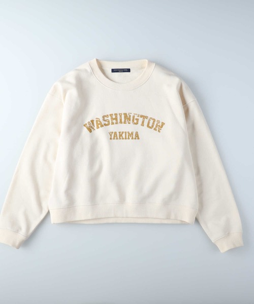 HONEYSUCKLE ROSE（ハニーサックルローズ）の「【HONEYSUCKLE ROSE】カレッジショートクルースウェット（スウェット・レディース・オフホワイト/ダークグレー/ピンク・M/L）」の9枚目の写真