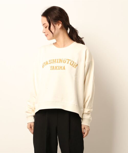 HONEYSUCKLE ROSE（ハニーサックルローズ）の「【HONEYSUCKLE ROSE】カレッジショートクルースウェット（スウェット・レディース・オフホワイト/ダークグレー/ピンク・M/L）」の6枚目の写真