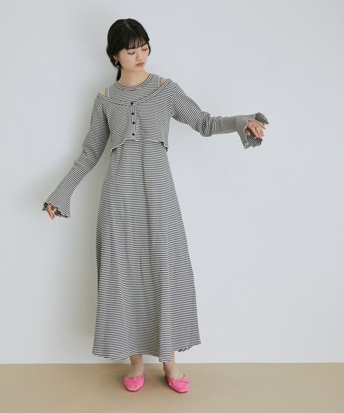 ADAM ET ROPE'（アダムエロペ）の「【一部直営店舗・WEB限定】ショートカーディガンコンビワッフルワンピース（ワンピース・レディース・ブラック/ベージュ系その他・FREE）」の20枚目の写真