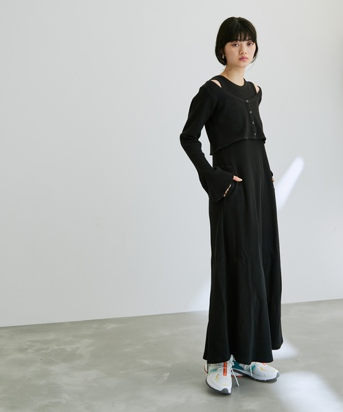 ADAM ET ROPE'（アダムエロペ）の「【一部直営店舗・WEB限定】ショートカーディガンコンビワッフルワンピース（ワンピース・レディース・ブラック/ベージュ系その他・FREE）」の21枚目の写真