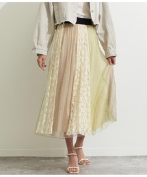 チュール×レースブロッキングフレアスカート