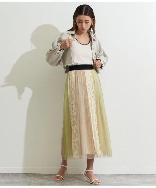 Settimissimo(セッティミッシモ)の「チュール×レースブロッキングフレアスカート(スカート・レディース・ブルー/グリーン・M)」の10枚目の写真