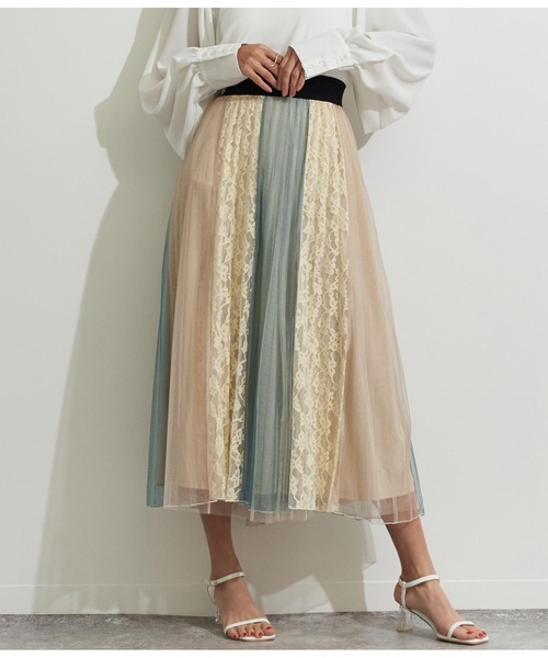 Settimissimo(セッティミッシモ)の「チュール×レースブロッキングフレアスカート(スカート・レディース・ブルー/グリーン・M)」の8枚目の写真