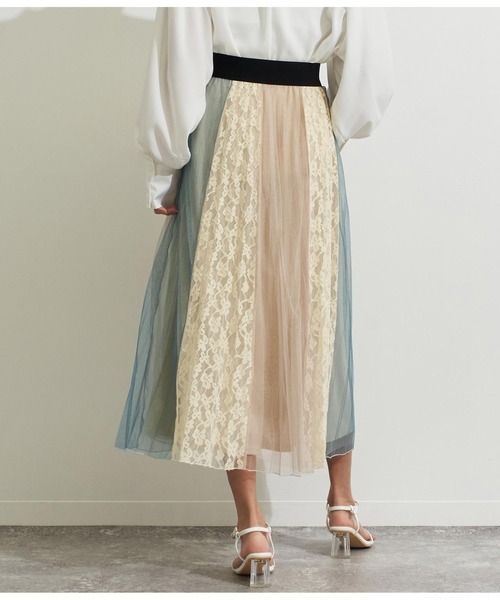 Settimissimo(セッティミッシモ)の「チュール×レースブロッキングフレアスカート(スカート・レディース・ブルー/グリーン・M)」の7枚目の写真