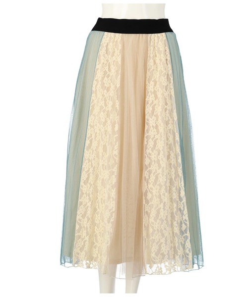 Settimissimo(セッティミッシモ)の「チュール×レースブロッキングフレアスカート(スカート・レディース・ブルー/グリーン・M)」の5枚目の写真