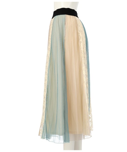 Settimissimo(セッティミッシモ)の「チュール×レースブロッキングフレアスカート(スカート・レディース・ブルー/グリーン・M)」の4枚目の写真