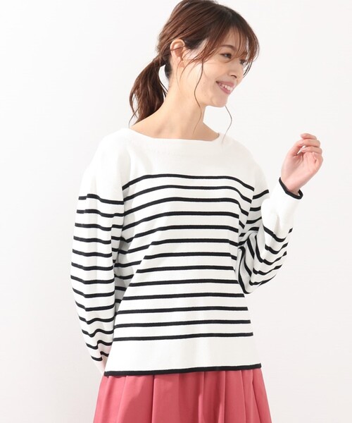 DRESKIP(ドレスキップ)の「◆ガンガン洗える!USAコットンボーダー総針ニット(ニット/セーター・レディース・ブラック系2/ベージュ系その他2/グリーン系その他4/ネイビー系2/ピンク系7/ベージュ系その他5・03/04/02)」の2枚目の写真