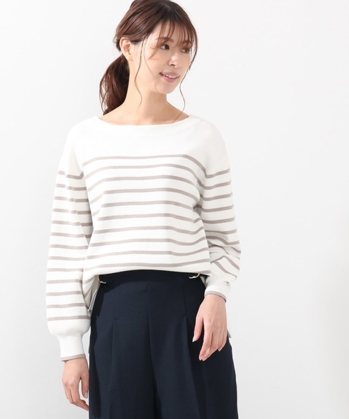 DRESKIP(ドレスキップ)の「◆ガンガン洗える!USAコットンボーダー総針ニット(ニット/セーター・レディース・ブラック系2/ベージュ系その他2/グリーン系その他4/ネイビー系2/ピンク系7/ベージュ系その他5・03/04/02)」の4枚目の写真