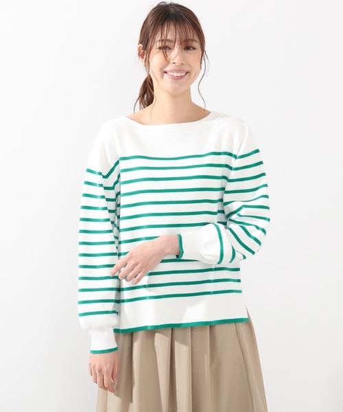 DRESKIP(ドレスキップ)の「◆ガンガン洗える!USAコットンボーダー総針ニット(ニット/セーター・レディース・ブラック系2/ベージュ系その他2/グリーン系その他4/ネイビー系2/ピンク系7/ベージュ系その他5・03/04/02)」の5枚目の写真