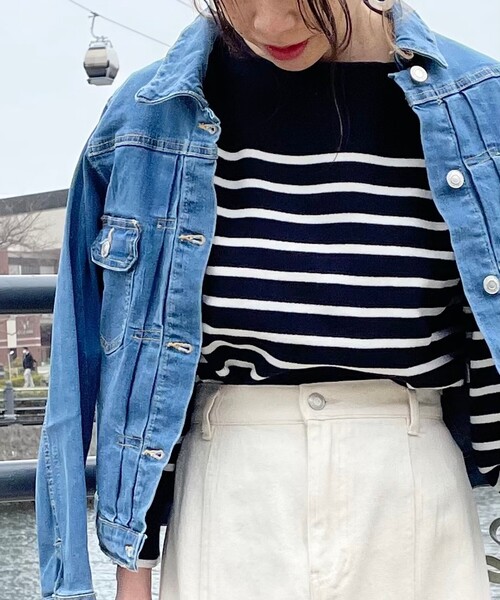 DRESKIP(ドレスキップ)の「◆ガンガン洗える!USAコットンボーダー総針ニット(ニット/セーター・レディース・ブラック系2/ベージュ系その他2/グリーン系その他4/ネイビー系2/ピンク系7/ベージュ系その他5・03/04/02)」の7枚目の写真