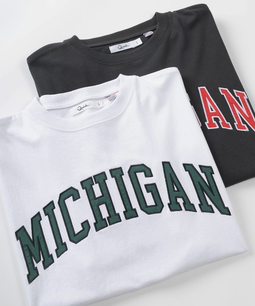 make a ray!（メイク ア レイ！）の「ビッグシルエット カレッジロゴ刺繍 リブラインリンガーTシャツ/ＵSAコットン/MICHIGAN/OREGON/IOWA/OHIO（Tシャツ/カットソー・メンズ・ホワイト/ネイビー/グリーン/ホワイト×グリーン/ホワイト系その他/グリーン系その他/ホワイト×ネイビー/スミクロ/ホワイト系その他2/ホワイト系その他3・M/L/XL）」の3枚目の写真