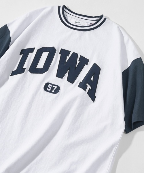 make a ray!（メイク ア レイ！）の「ビッグシルエット カレッジロゴ刺繍 リブラインリンガーTシャツ/ＵSAコットン/MICHIGAN/OREGON/IOWA/OHIO（Tシャツ/カットソー・メンズ・ホワイト/ネイビー/グリーン/ホワイト×グリーン/ホワイト系その他/グリーン系その他/ホワイト×ネイビー/スミクロ/ホワイト系その他2/ホワイト系その他3・M/L/XL）」の4枚目の写真